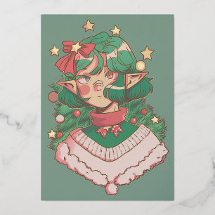 Cute Christmas Holiday Elf Anime Girl