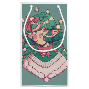 Cute Christmas Holiday Elf Anime Girl Small Gift Bag