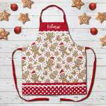 Cute Christmas Holiday Gingerbread Man Apron<br><div class="desc">A cute holiday gingerbread cookie pattern decorates this apron. Personalise it with your name. Border of apron has a red and white polka dot pattern with ric rac. Makes a fun gift for Christmas. Designed for you by Blackberry Boulevard.</div>