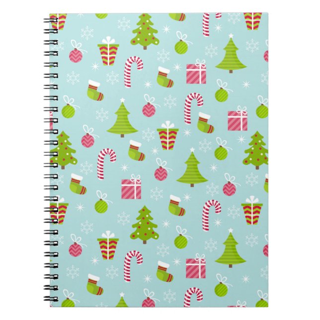 Cute Christmas Holiday Pattern Spiral Notebook (Front)
