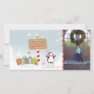 Cute Christmas holiday penguin photocard