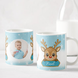 Cute Christmas Holiday Reindeer Blue Boy Kids Coffee Mug