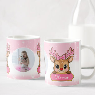 Cute Christmas Holiday Reindeer Pink Girl Kids Coffee Mug