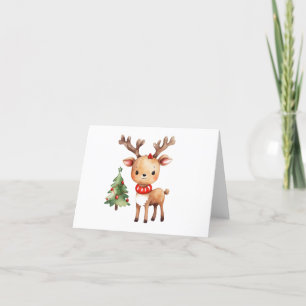 Cute Christmas Holiday Reindeer with Tree BLANK Card