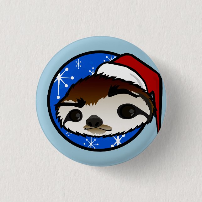 CUTE CHRISTMAS HOLIDAY SLOTH ROUND BUTTON (Front)