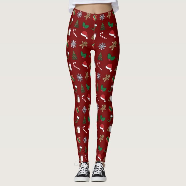 Cute Christmas Holiday Symbols Assortment Leggings (Front)