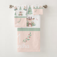 Cute Christmas Holiday Trees Bear & Deer Monogram