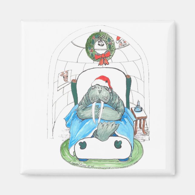 Cute Christmas Holiday Walrus Designed Magnet (Front)