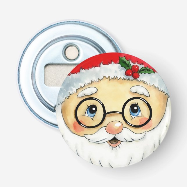 Cute Christmas Holiday Watercolor Santa Face Bottle Opener (Front)