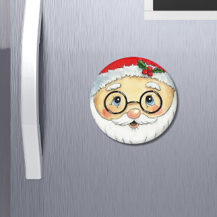 Cute Christmas Holiday Watercolor Santa Face Magnet