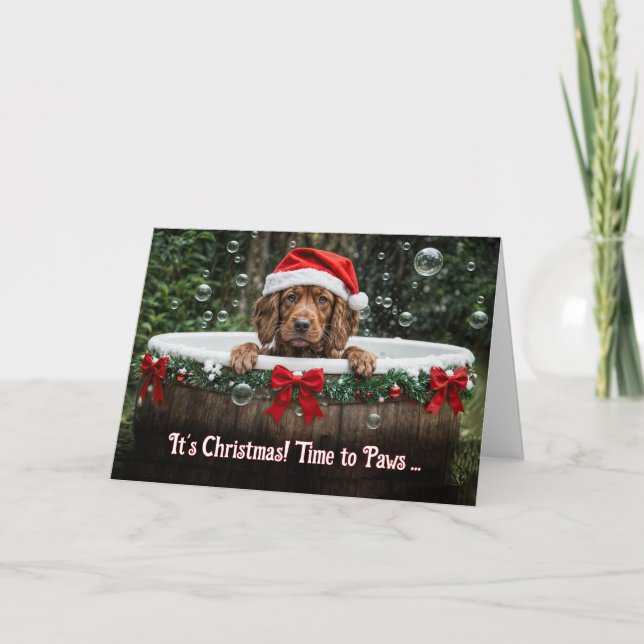 Cute Christmas Holiday with Irish Setter Puppy  Card (Front)