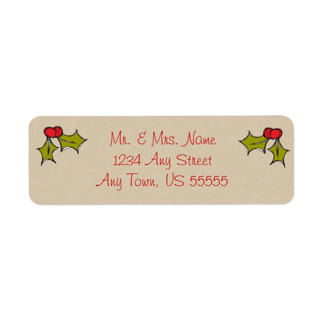 Cute Christmas Holly Address Labels (Front)