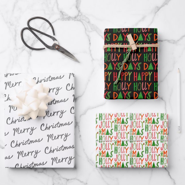 Cute Christmas Holly Days Jolly Xmas Holiday Wrapping Paper Sheet (Front)