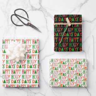 Cute Christmas Holly Days Jolly Xmas Holiday Wrapping Paper Sheet