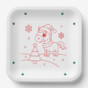 Cute Christmas Horse Square Paper Plate