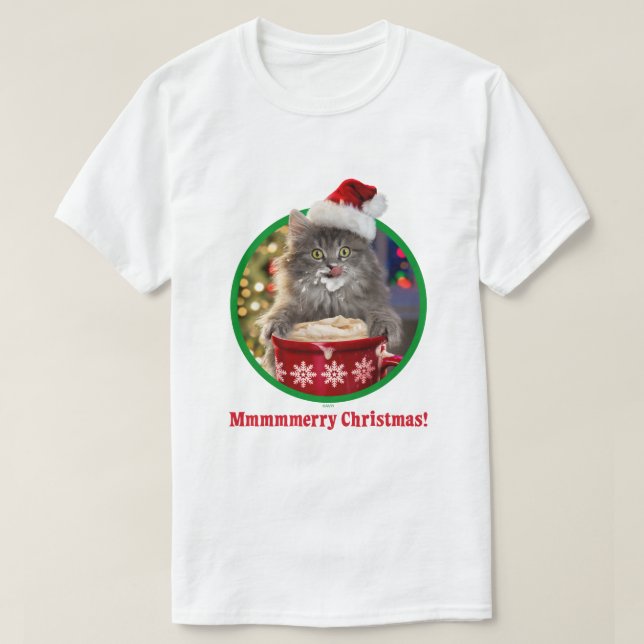 Cute Christmas Hot Cocoa Kitty T-Shirt (Design Front)