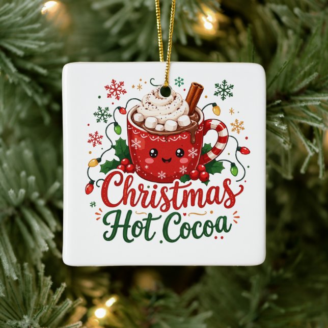 Cute Christmas Hot Cocoa Mug Ceramic Ornament (Tree)