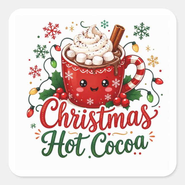 Cute Christmas Hot Cocoa Mug Square Sticker (Front)