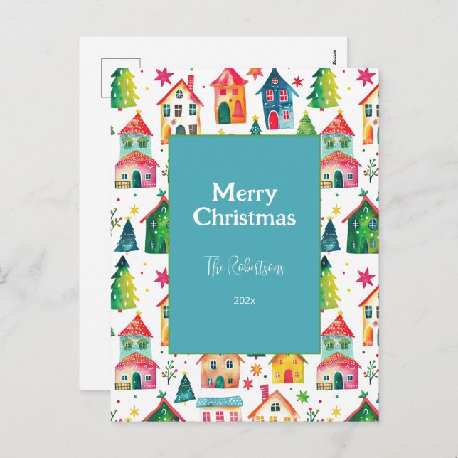 Cute Christmas Houses Holiday Postcard (Front/Back)