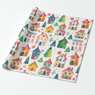 Cute Christmas Houses  Wrapping Paper