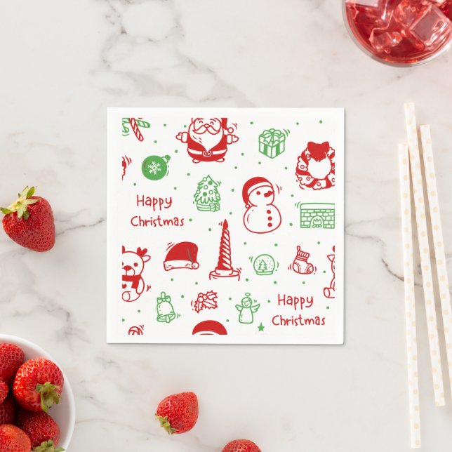 Cute Christmas Icons Pattern Paper Napkin (Insitu)