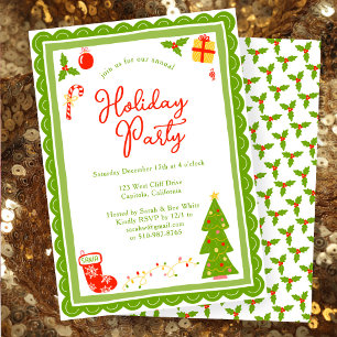 Cute Christmas Icons Scallop CUSTOM Holiday Party Invitation