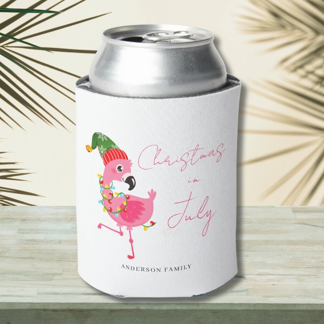 Cute Christmas In July Flamingo  Can Cooler (Creator Uploaded)