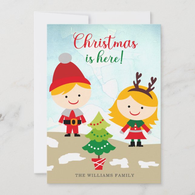 Cute Christmas is Here! Kids Holiday Card (Front)