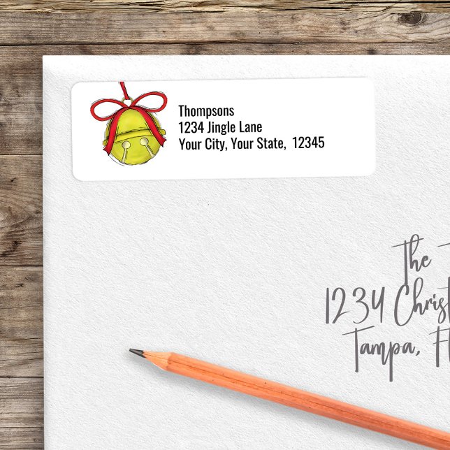 Cute Christmas Jingle Bell Return Address (Gold return address label with cute jingle bell. )