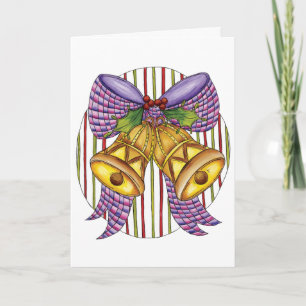 Cute Christmas Jingle Bells with Ribbon and Bow Holiday Card