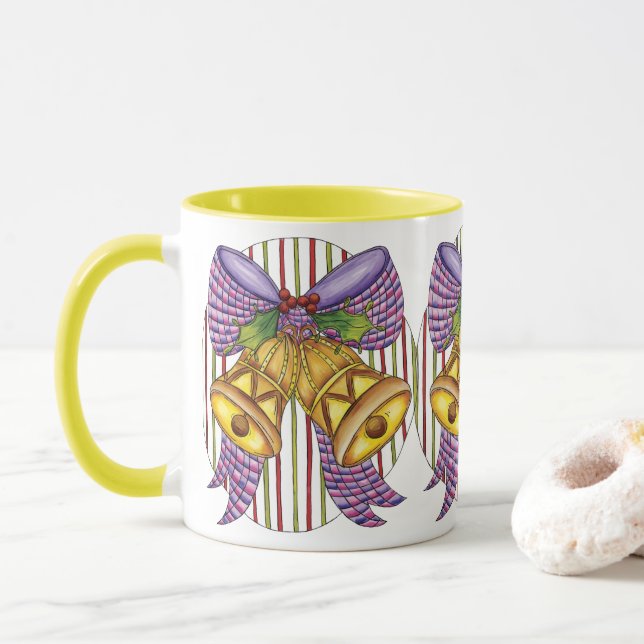 Cute Christmas Jingle Bells with Ribbon and Bow Mug (With Donut)