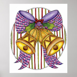 Cute Christmas Jingle Bells with Ribbon and Bow Poster