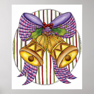 Cute Christmas Jingle Bells with Ribbon and Bow Poster