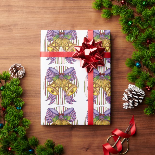 Cute Christmas Jingle Bells with Ribbon and Bow Wrapping Paper (Holiday Gift)