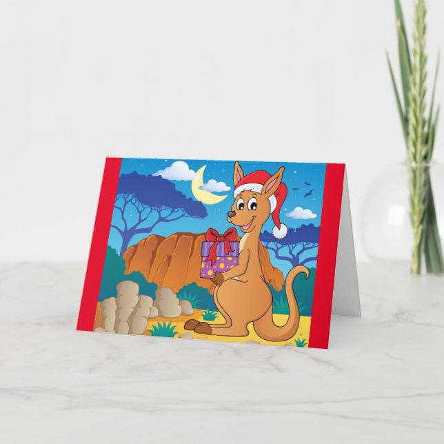 Cute Christmas Kangaroo Folded Holiday Card (Front)