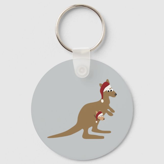 Cute Christmas Kangaroos Key Ring (Front)