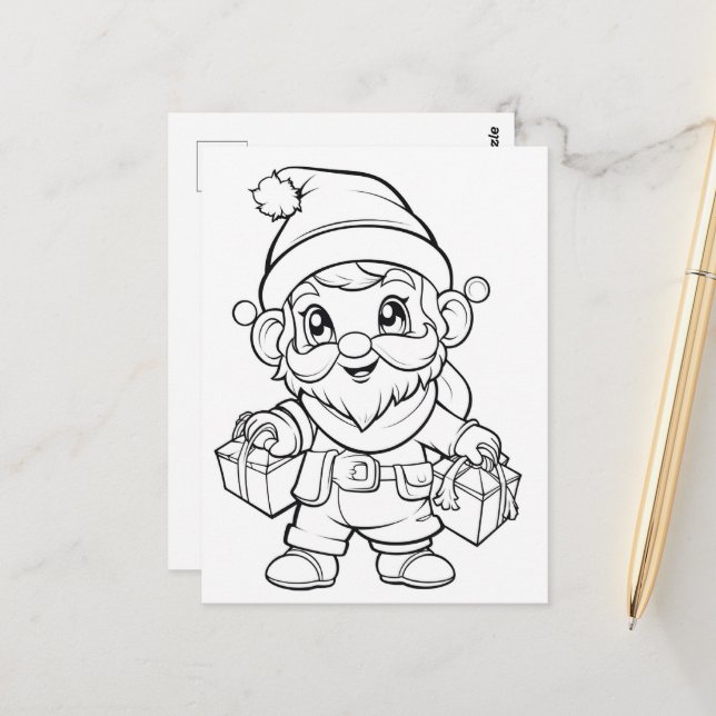 Cute Christmas kids colouring elf Postcard (Front/Back In Situ)