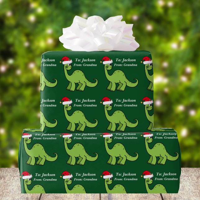 Cute Christmas Kids Dinosaur Santa Custom Wrapping Paper (Creator Uploaded)