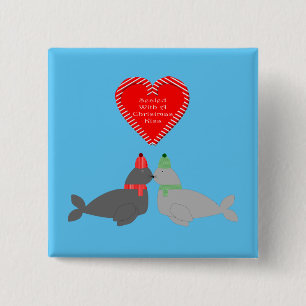 Cute Christmas Kissing Seals 15 Cm Square Badge