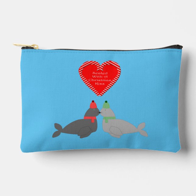 Cute Christmas Kissing Seals Accessory Pouch (Front)