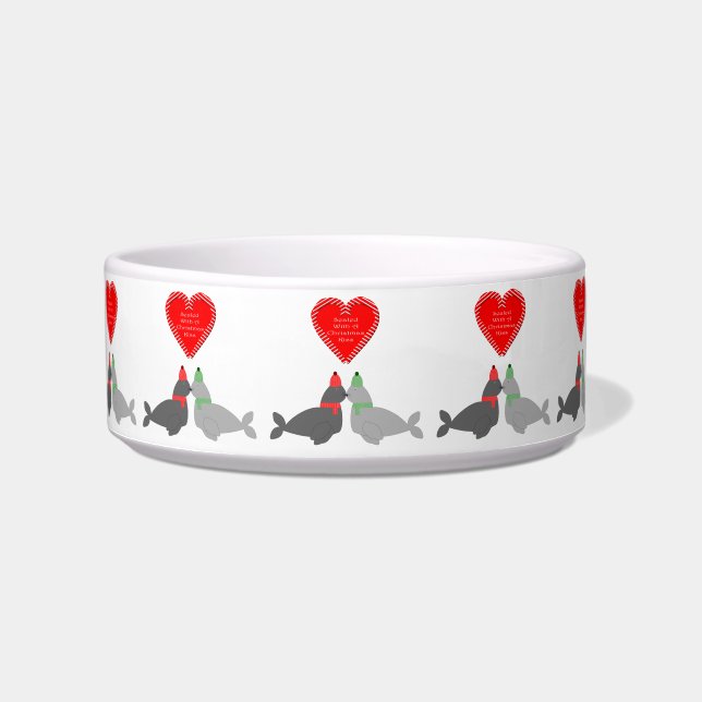 Cute Christmas Kissing Seals Bowl (Front)