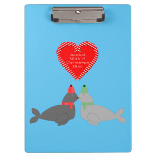 Cute Christmas Kissing Seals Clipboard