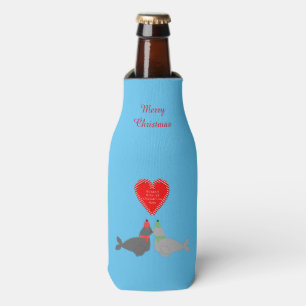 Cute Christmas Kissing Seals Custom Bottle Cooler