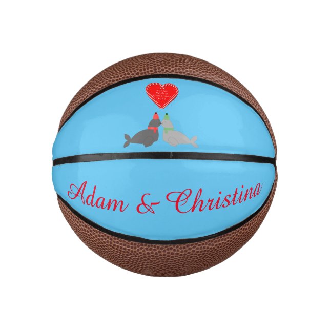 Cute Christmas Kissing Seals Custom Mini Basketball (Front)