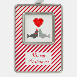Cute Christmas Kissing Seals Custom Silver Plated Framed Ornament