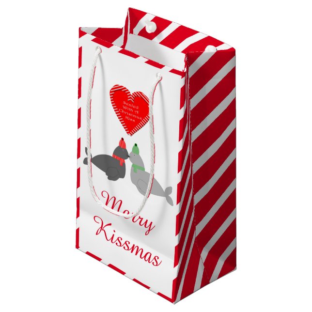 Cute Christmas Kissing Seals Custom Small Gift Bag (Front Angled)