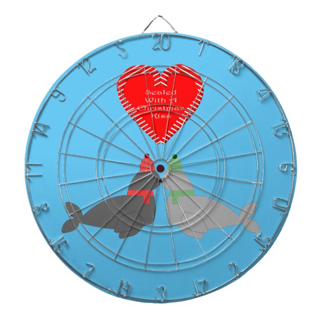 Cute Christmas Kissing Seals Dartboard (Front)