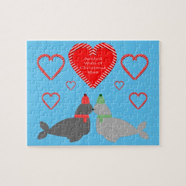 Cute Christmas Kissing Seals Jigsaw Puzzle (Horizontal)