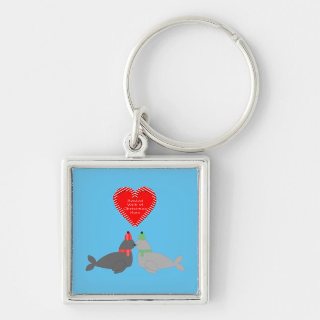 Cute Christmas Kissing Seals Key Ring (Front)
