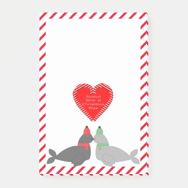 Cute Christmas Kissing Seals Post-it Notes (Front)